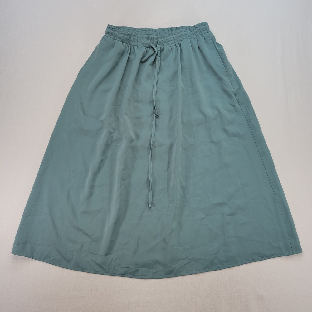 Witsmile Midi Skirt Womens Medium Teal Blue Elastic Waist Tie Cottagecore